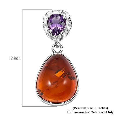 Baltic Amber, Amethyst 6.00 ctw Pendant without Chain Sterling Silver