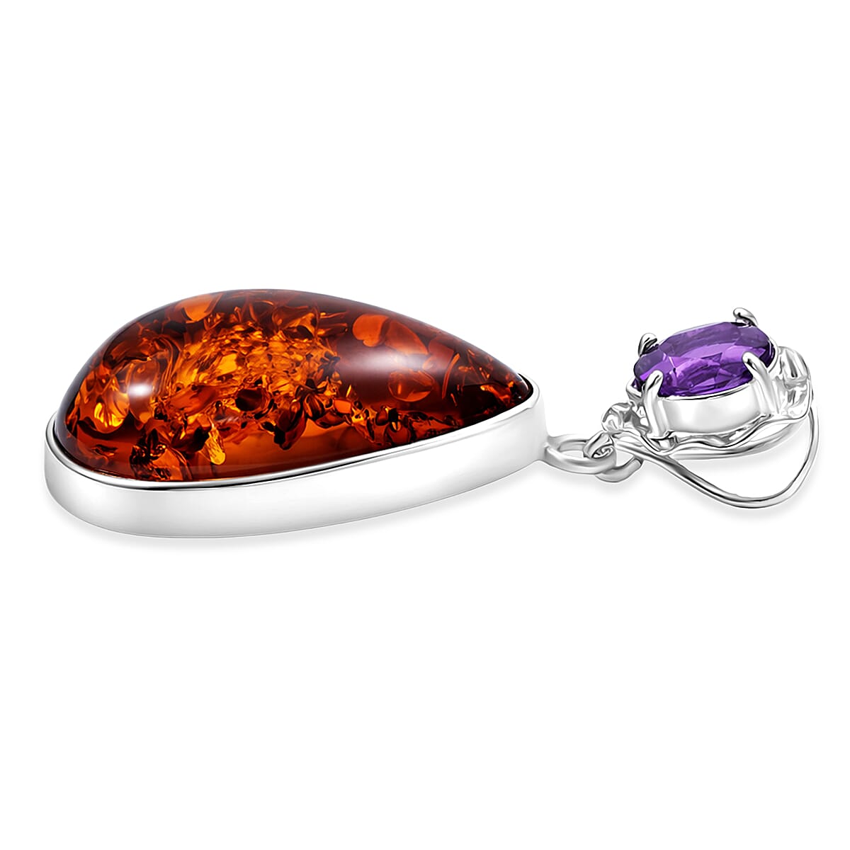 Baltic Amber and Amethyst Pendant without Chain Sterling Silver image number 3