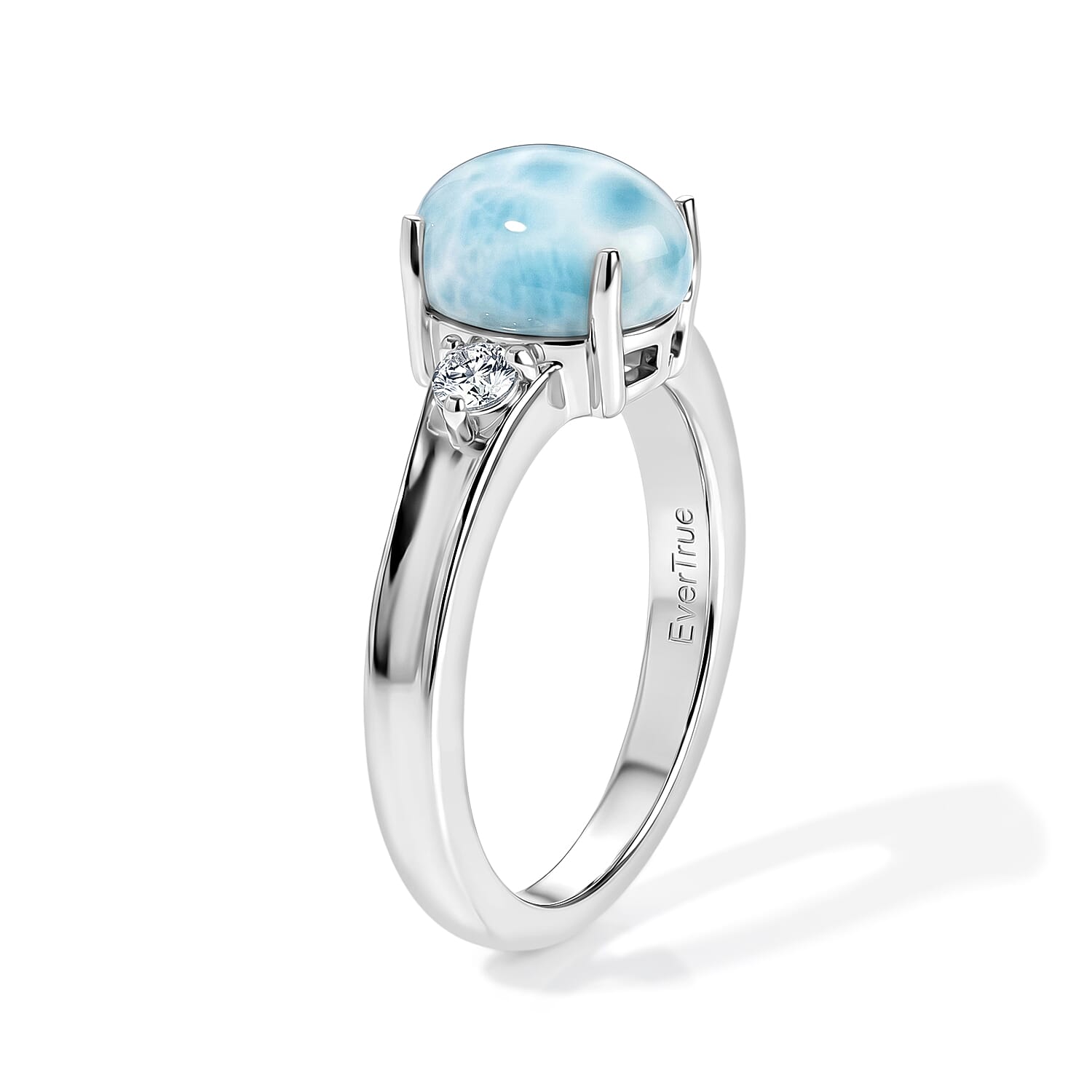 EverTrue Larimar and White Zircon 2.65 ctw Ring in Platinum Bond (Size 6.0)