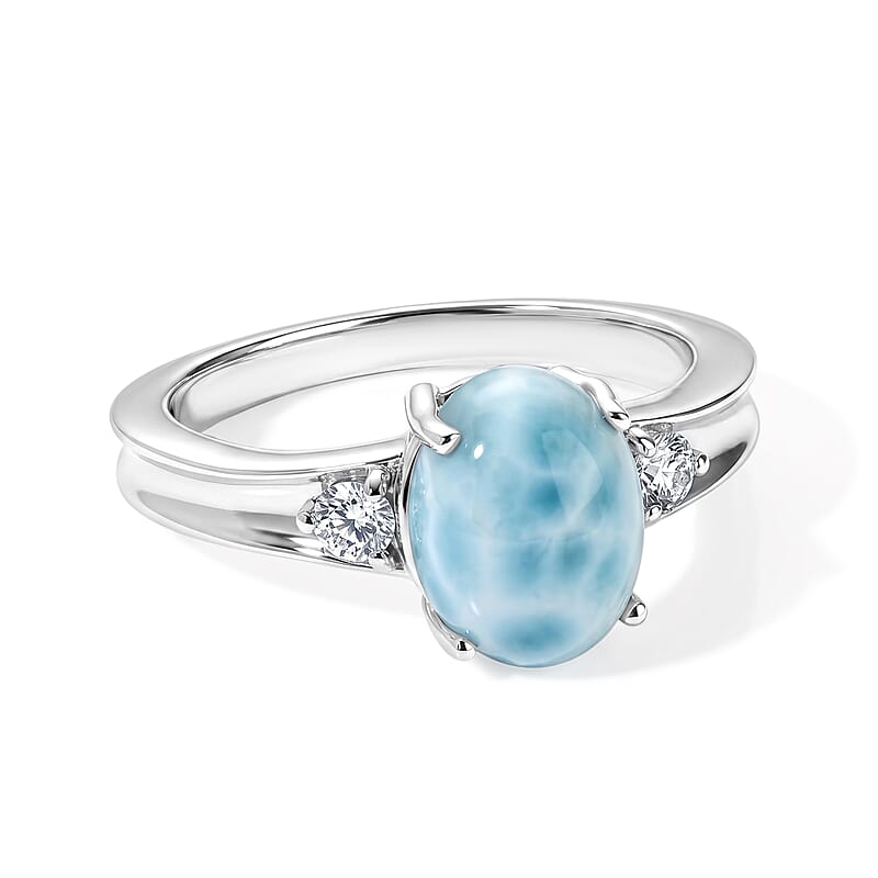 EverTrue Larimar and White Zircon 2.65 ctw Ring in Platinum Bond (Size 7.0)