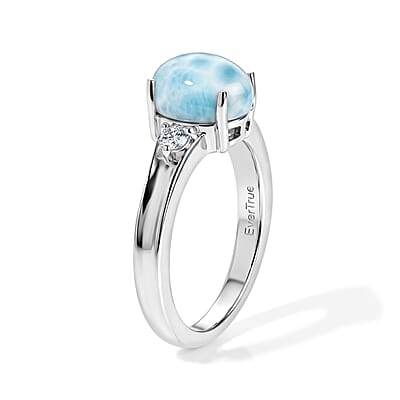 EverTrue Larimar and White Zircon 2.65 ctw Ring in Platinum Bond (Size 7.0)