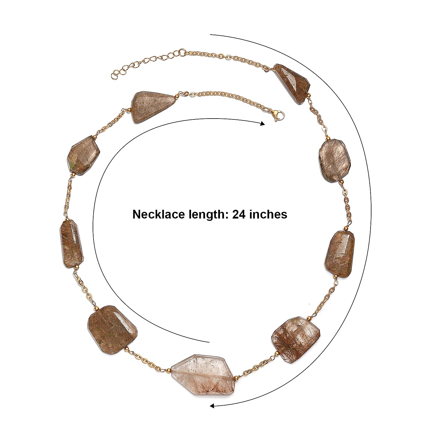 EverTrue Rutile Quartz 265.00 ctw Beaded Necklace in ION Plated Yellow Gold Stainless Steel 24-26 Inches