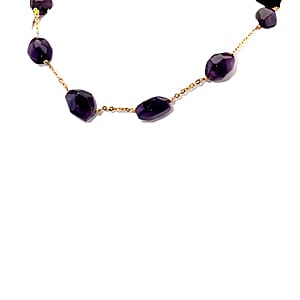 EverTrue African Amethyst 285.00 ctw Beaded Necklace in ION Plated Yellow Gold Stainless Steel 24-26 Inches
