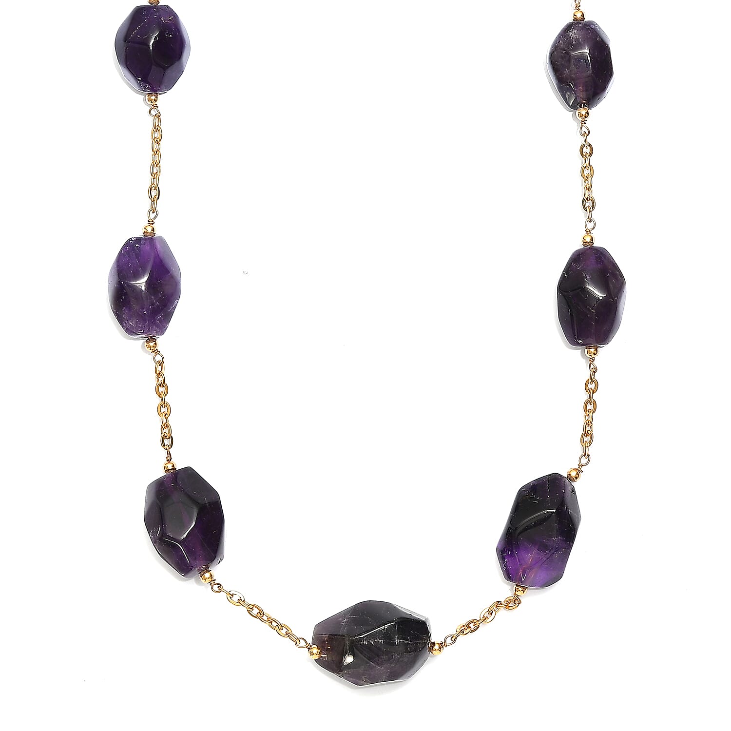EverTrue African Amethyst 285.00 ctw Beaded Necklace in ION Plated Yellow Gold Stainless Steel 24-26 Inches