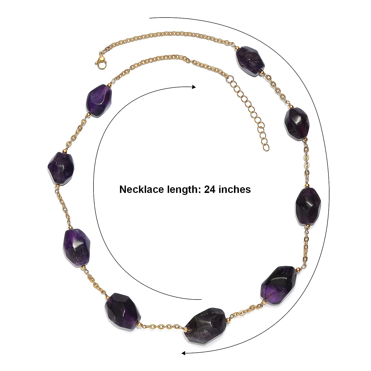 EverTrue African Amethyst 285.00 ctw Beaded Necklace in ION Plated Yellow Gold Stainless Steel 24-26 Inches