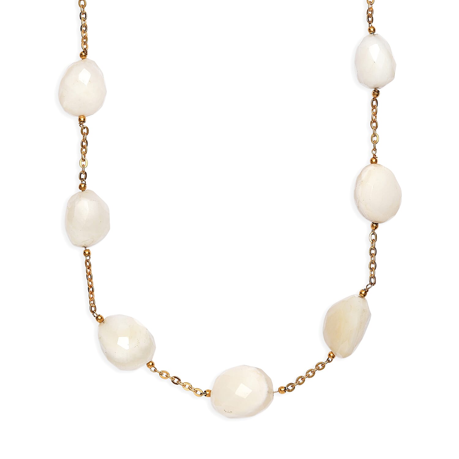 EverTrue White Agate 295.00 ctw Beaded Necklace in ION Plated Yellow Gold Stainless Steel 24-26 Inches