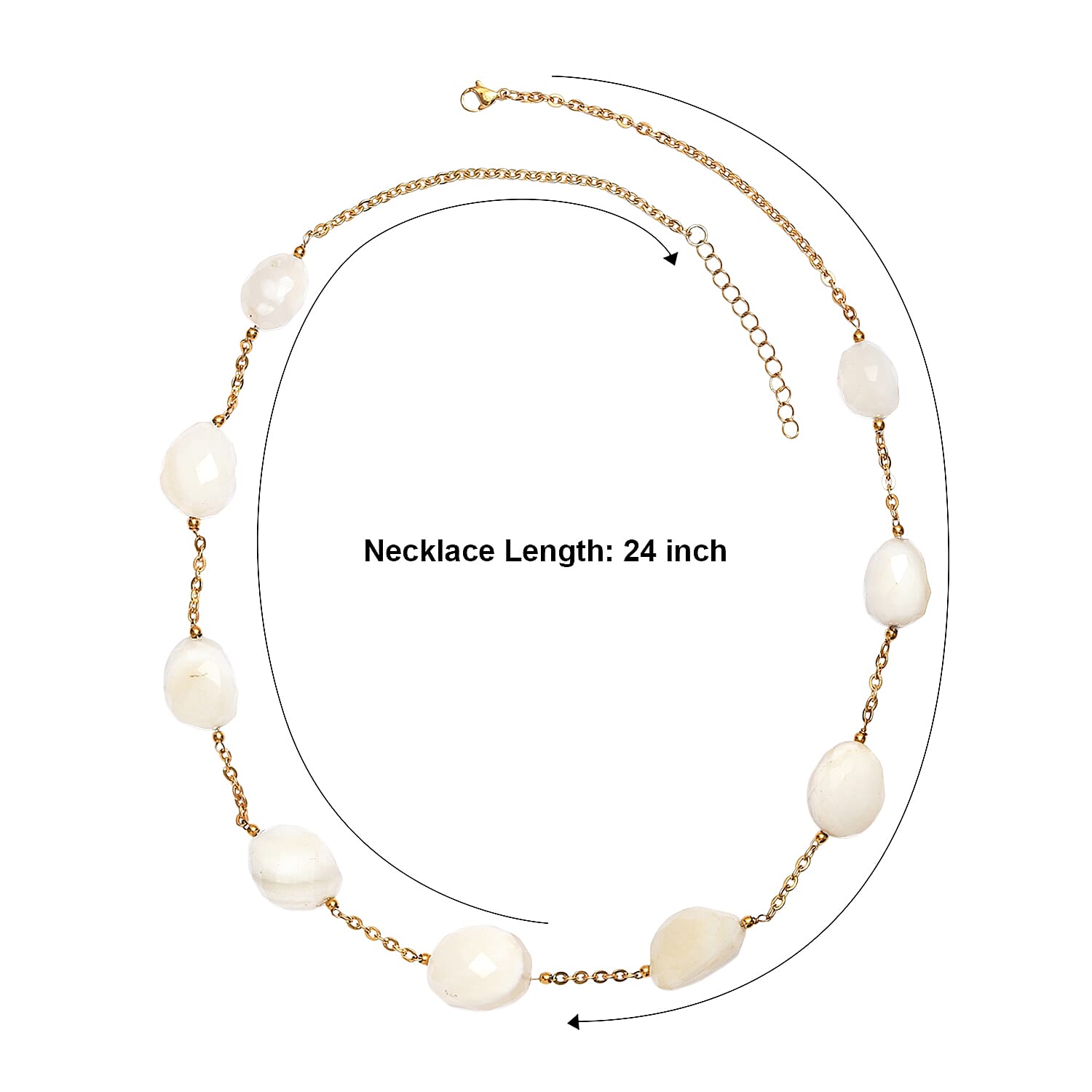 EverTrue White Agate 295.00 ctw Beaded Necklace in ION Plated Yellow Gold Stainless Steel 24-26 Inches