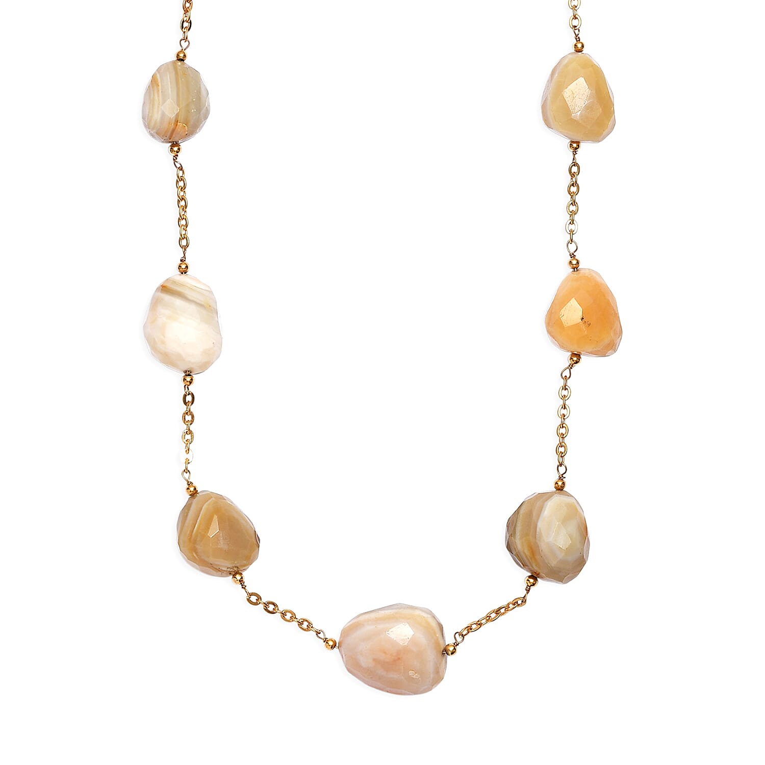 EverTrue Banded Agate 340.00 ctw Beaded Necklace in ION Plated Yellow Gold Stainless Steel 24-26 Inches
