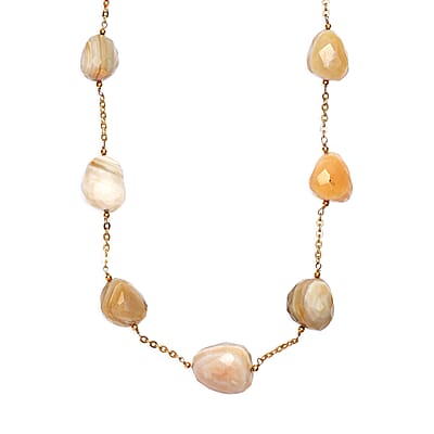 EverTrue Banded Agate 340.00 ctw Beaded Necklace in ION Plated Yellow Gold Stainless Steel 24-26 Inches