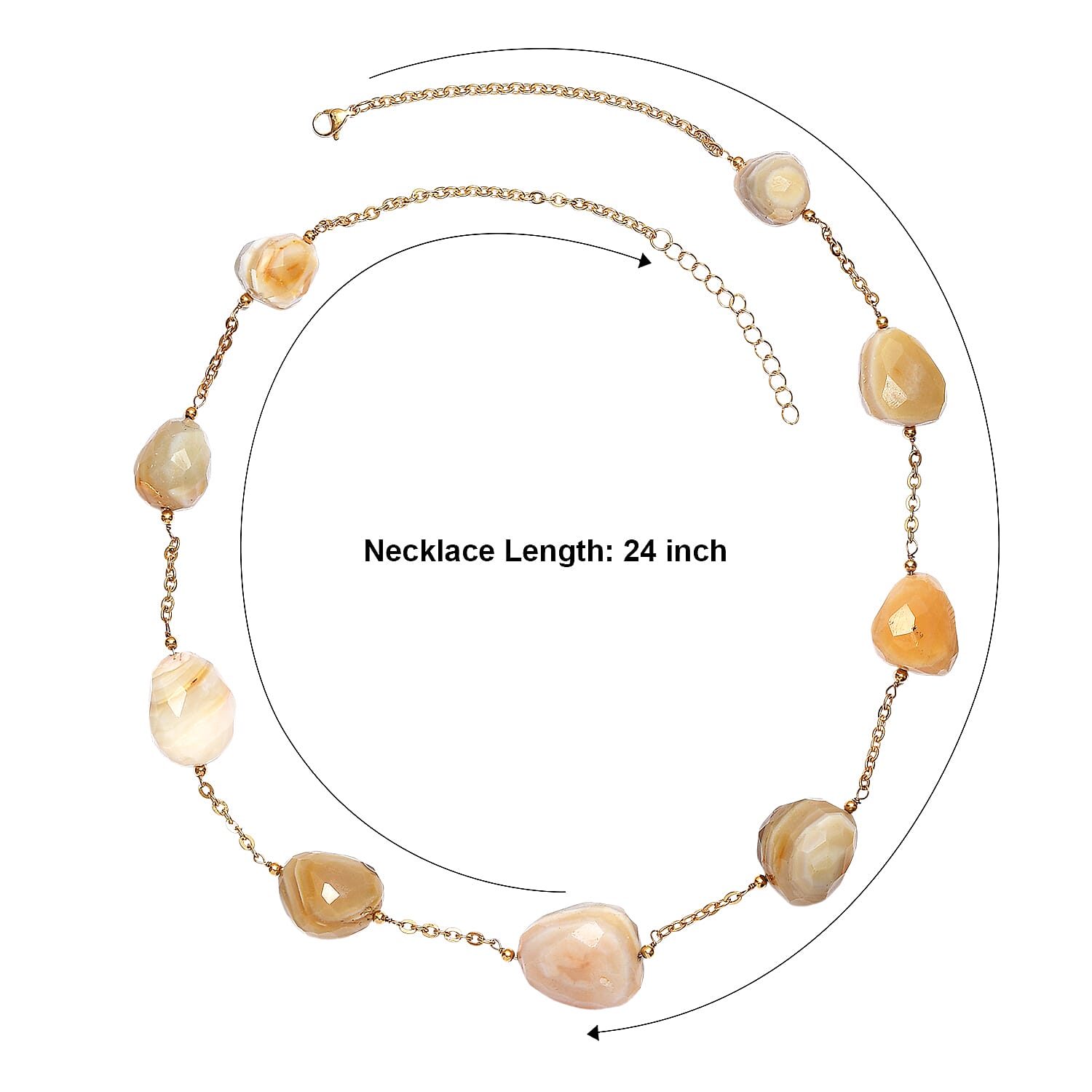 EverTrue Banded Agate 340.00 ctw Beaded Necklace in ION Plated Yellow Gold Stainless Steel 24-26 Inches
