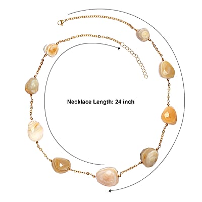 EverTrue Banded Agate 340.00 ctw Beaded Necklace in ION Plated Yellow Gold Stainless Steel 24-26 Inches