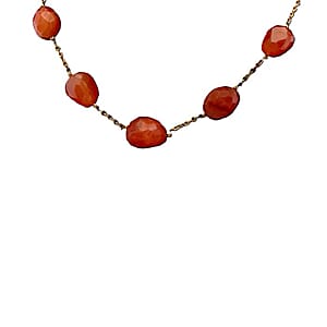 EverTrue Carnelian 305.00 ctw Beaded Necklace in ION Plated Yellow Gold Stainless Steel 24-26 Inches