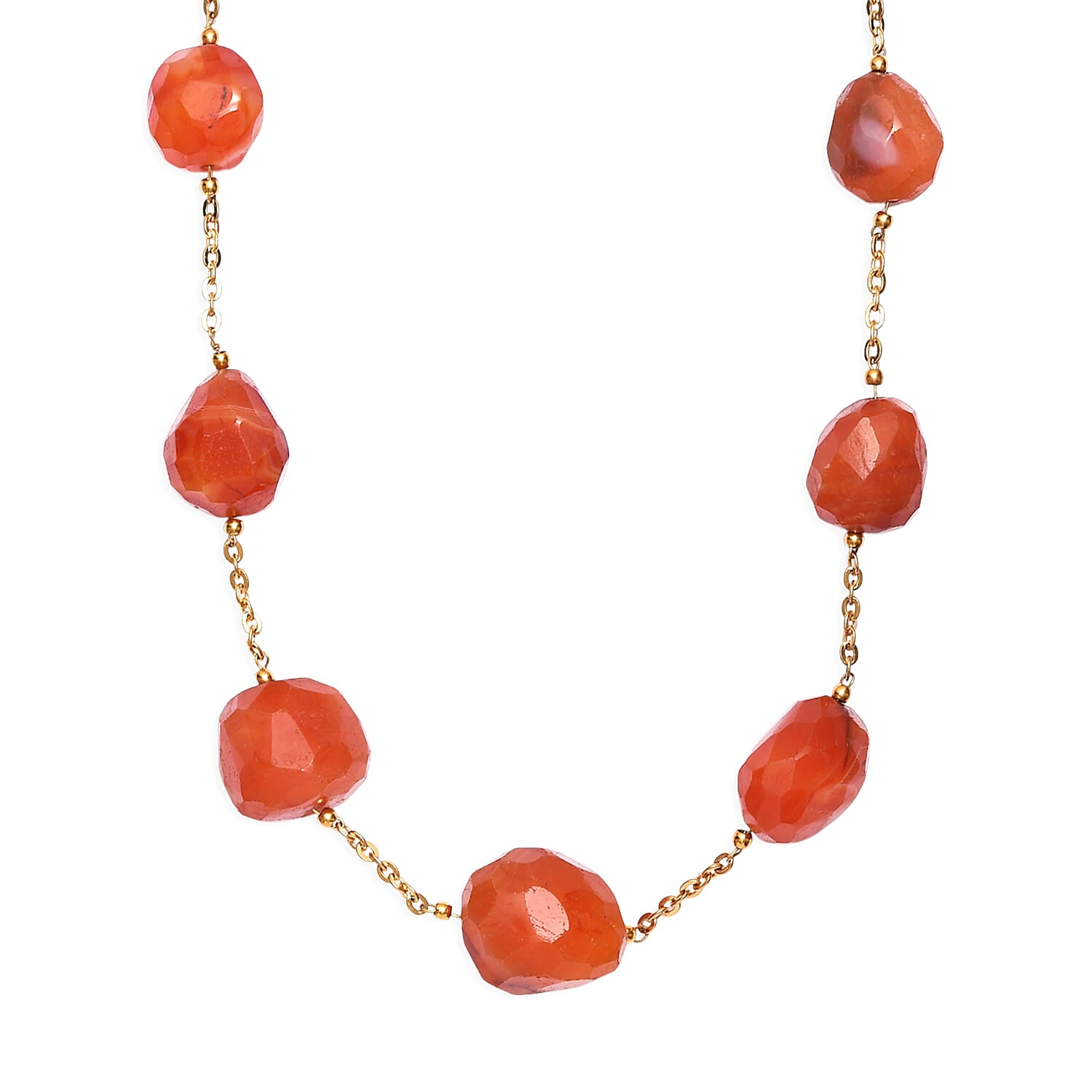 EverTrue Carnelian 305.00 ctw Beaded Necklace in ION Plated Yellow Gold Stainless Steel 24-26 Inches