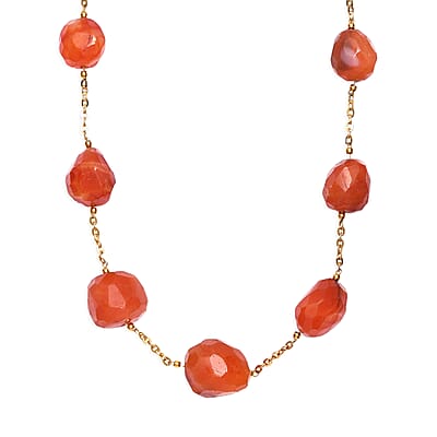 EverTrue Carnelian 305.00 ctw Beaded Necklace in ION Plated Yellow Gold Stainless Steel 24-26 Inches