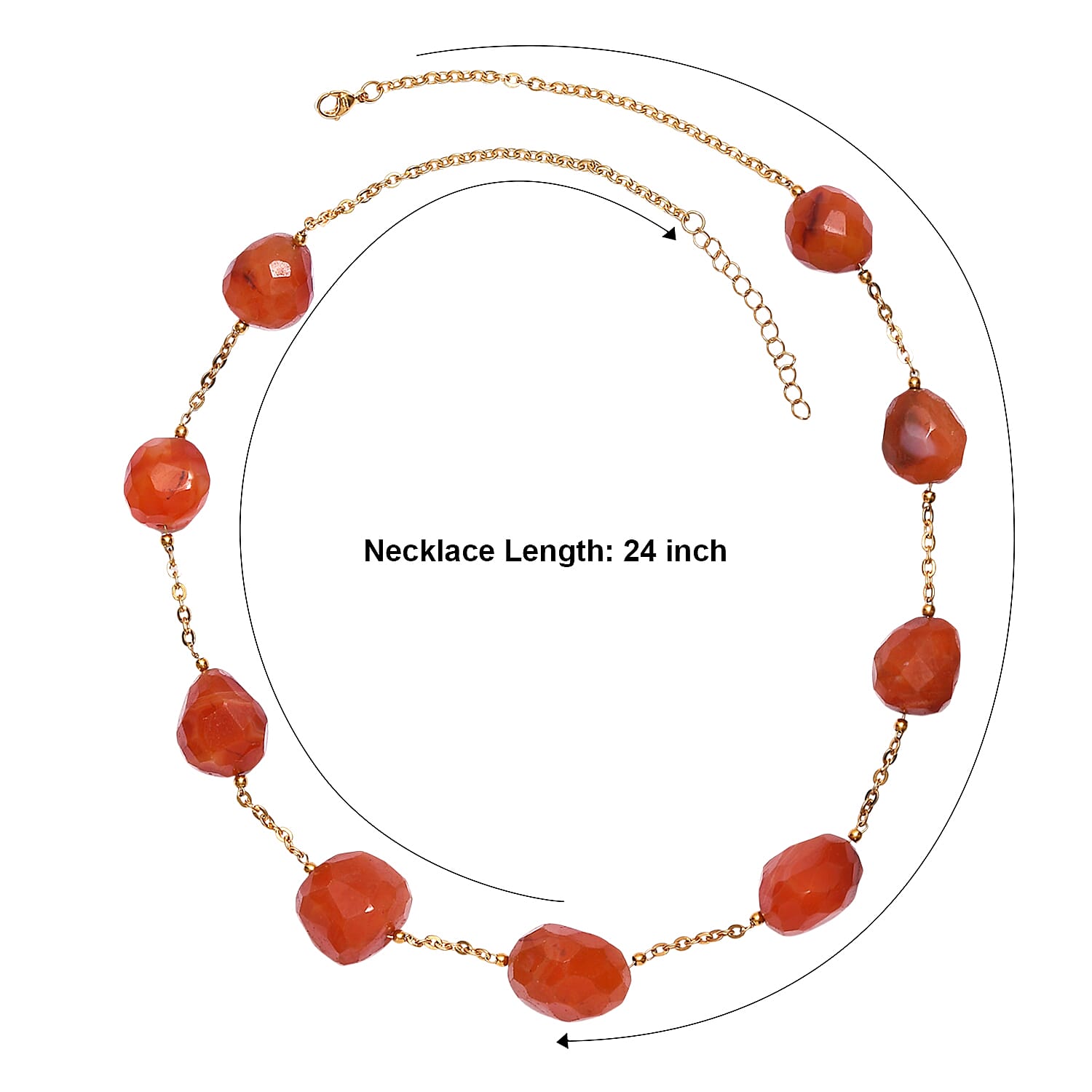 EverTrue Carnelian 305.00 ctw Beaded Necklace in ION Plated Yellow Gold Stainless Steel 24-26 Inches
