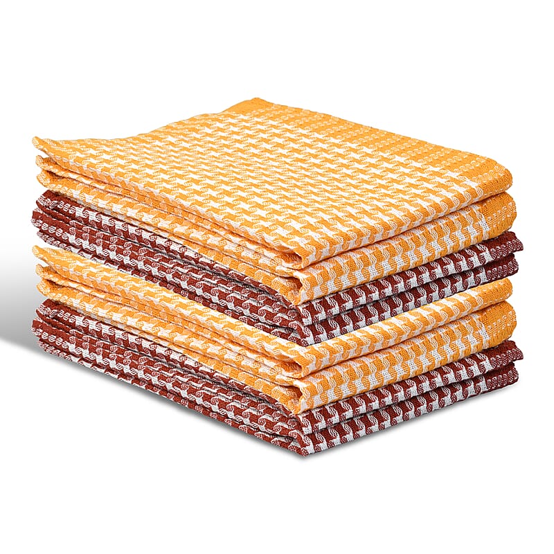 Livmore Red and Yellow Set of 8 Cotton Recycled Kitchen Towel Highly Absorbent for Cleaning & Quick Drying of Plates & Glasses