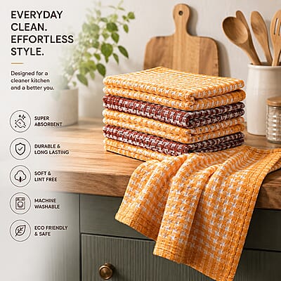 Livmore Red and Yellow Set of 8 Cotton Recycled Kitchen Towel Highly Absorbent for Cleaning & Quick Drying of Plates & Glasses