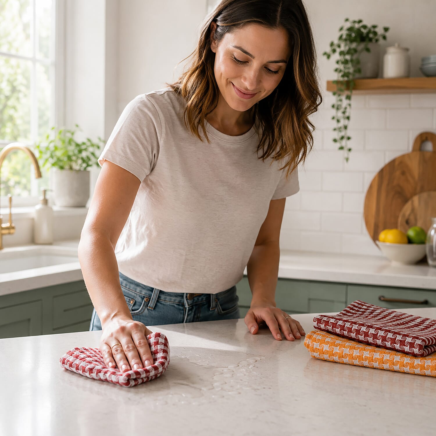Livmore Red and Yellow Set of 8 Cotton Recycled Kitchen Towel Highly Absorbent for Cleaning & Quick Drying of Plates & Glasses