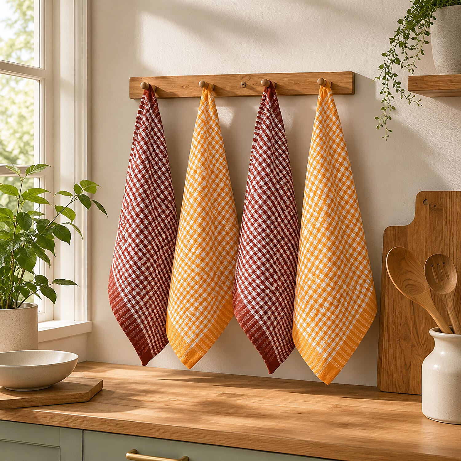 Livmore Red and Yellow Set of 8 Cotton Recycled Kitchen Towel Highly Absorbent for Cleaning & Quick Drying of Plates & Glasses