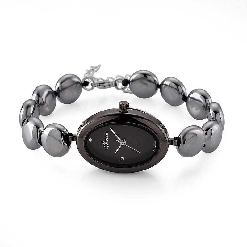 Genoa Terahertz PC21S Japanese Quartz Movement Bracelet Watch in Black Silvertone