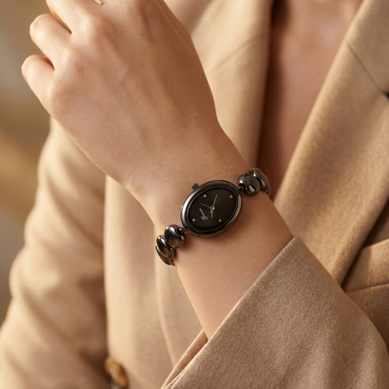 Genoa Terahertz PC21S Japanese Quartz Movement Bracelet Watch in Black Silvertone