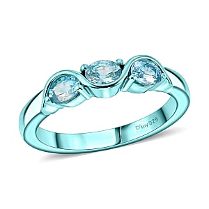 D'Joy Premium Cambodian Blue Zircon 0.90 ctw Ocean Waves Ring in Blue E-coat Sterling Silver (Size 5.0)