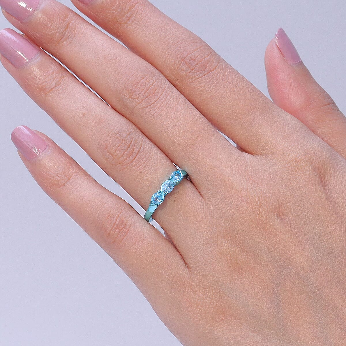 D'Joy Premium Cambodian Blue Zircon 0.90 ctw Ocean Waves Ring in Blue E-coat Sterling Silver (Size 5.0) image number 2
