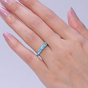 D'Joy Premium Cambodian Blue Zircon 0.90 ctw Ocean Waves Ring in Blue E-coat Sterling Silver (Size 5.0)