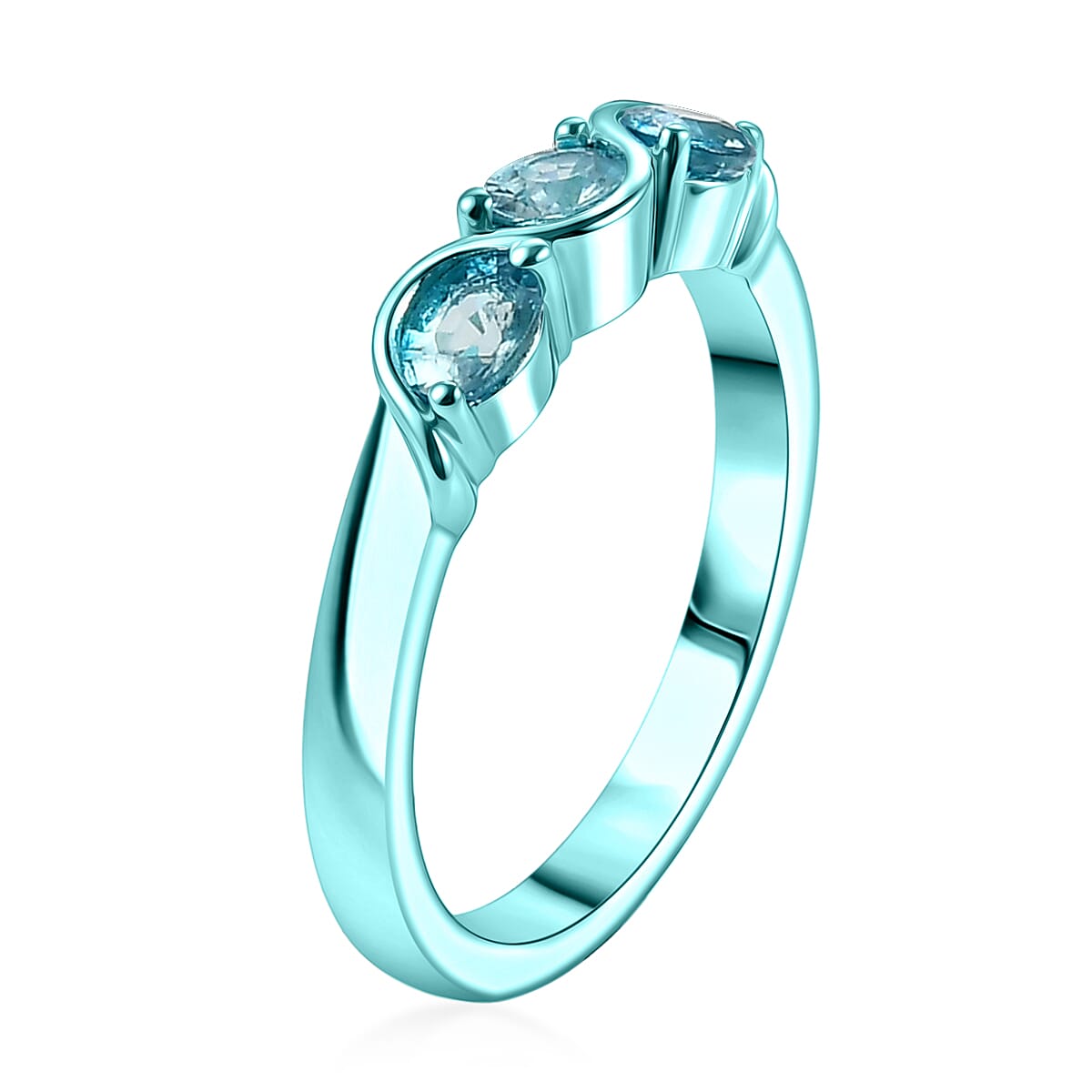 D'Joy Premium Cambodian Blue Zircon 0.90 ctw Ocean Waves Ring in Blue E-coat Sterling Silver (Size 5.0) image number 3