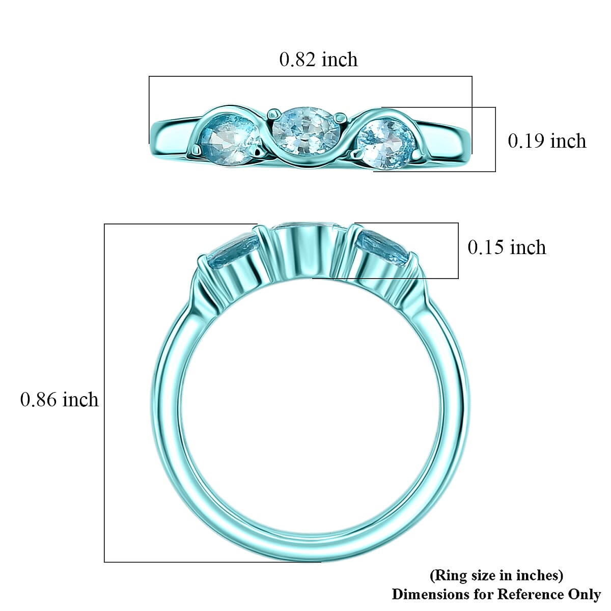 D'Joy Premium Cambodian Blue Zircon 0.90 ctw Ocean Waves Ring in Blue E-coat Sterling Silver (Size 5.0) image number 5
