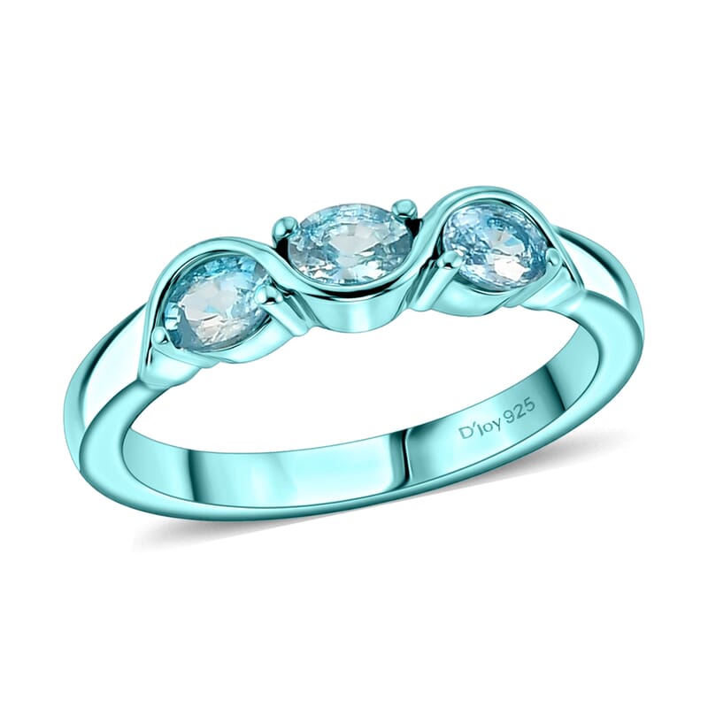 D'Joy Premium Cambodian Blue Zircon 0.90 ctw Ocean Waves Ring in Blue E-coat Sterling Silver (Size 8.0)