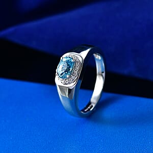 D'Joy Premium Cambodian Blue Zircon and Moissanite 2.25 ctw Men's Ring in 18K Vermeil Yellow Gold Over Sterling Silver (Size 10.0)