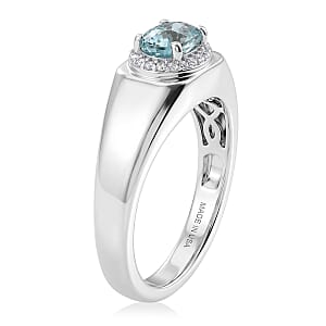 D'Joy Premium Cambodian Blue Zircon and Moissanite 2.25 ctw Men's Ring in 18K Vermeil Yellow Gold Over Sterling Silver (Size 10.0)