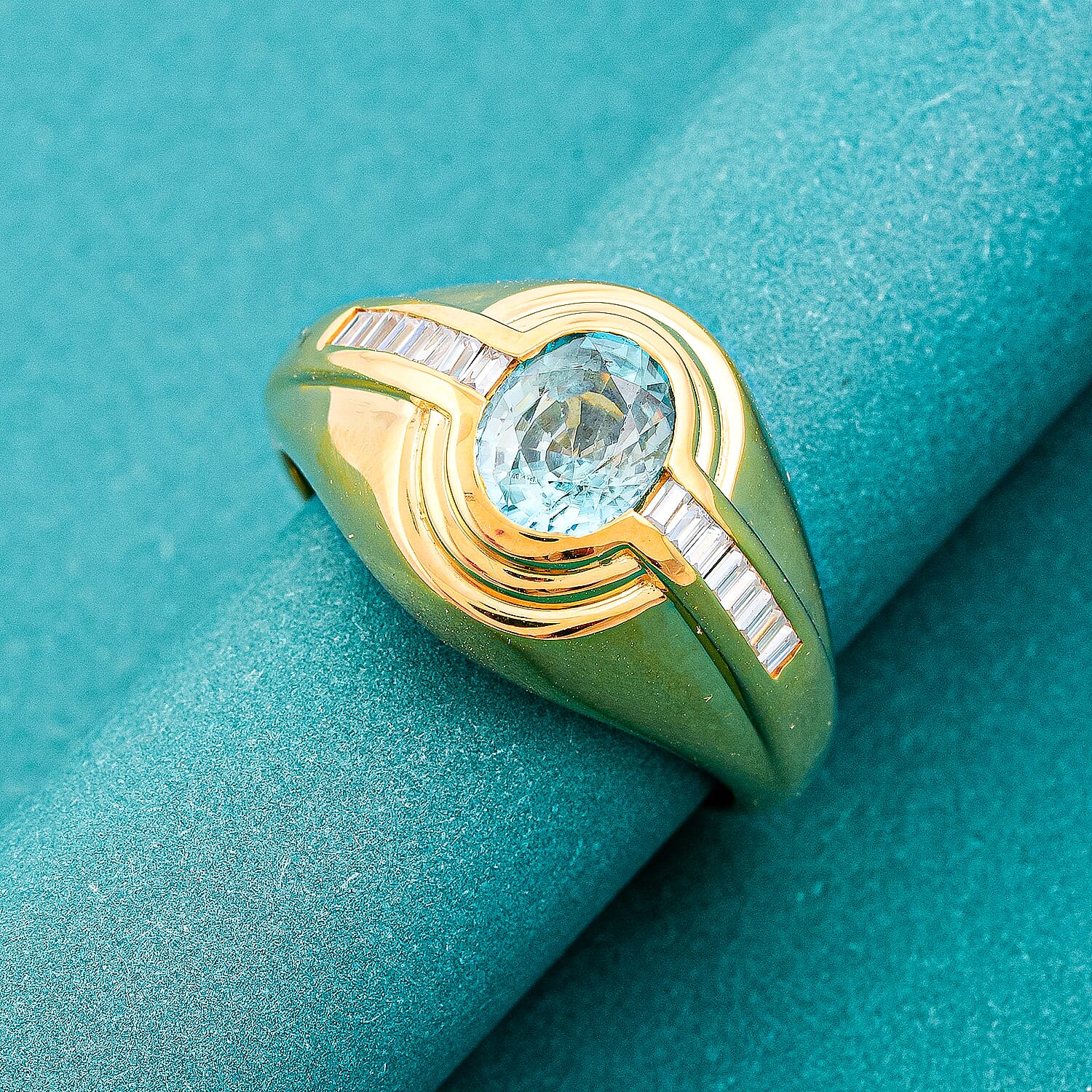 D'Joy Premium Cambodian Blue Zircon and Moissanite 2.25 ctw Men's Ring in 18K Vermeil Yellow Gold Over Sterling Silver (Size 12.0)