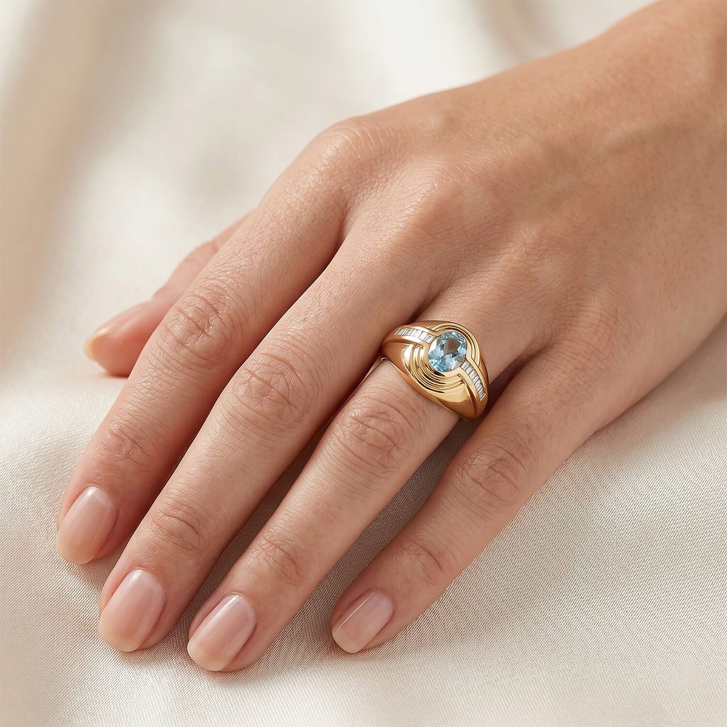 D'Joy Premium Cambodian Blue Zircon and Moissanite 2.25 ctw Men's Ring in 18K Vermeil Yellow Gold Over Sterling Silver (Size 12.0)