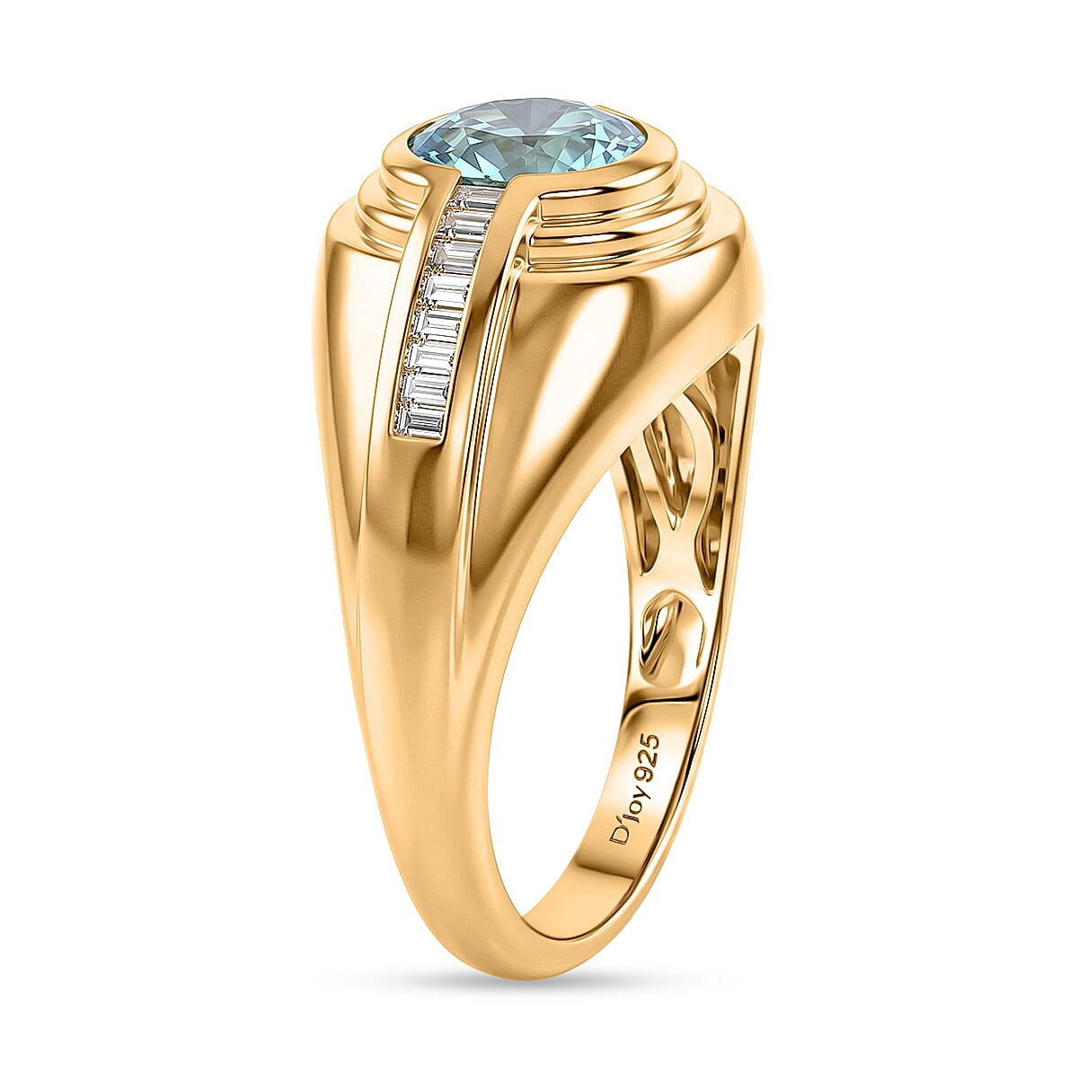 D'Joy Premium Cambodian Blue Zircon and Moissanite 2.25 ctw Men's Ring in 18K Vermeil Yellow Gold Over Sterling Silver (Size 12.0)