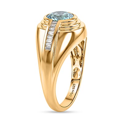 D'Joy Premium Cambodian Blue Zircon and Moissanite 2.25 ctw Men's Ring in 18K Vermeil Yellow Gold Over Sterling Silver (Size 12.0)