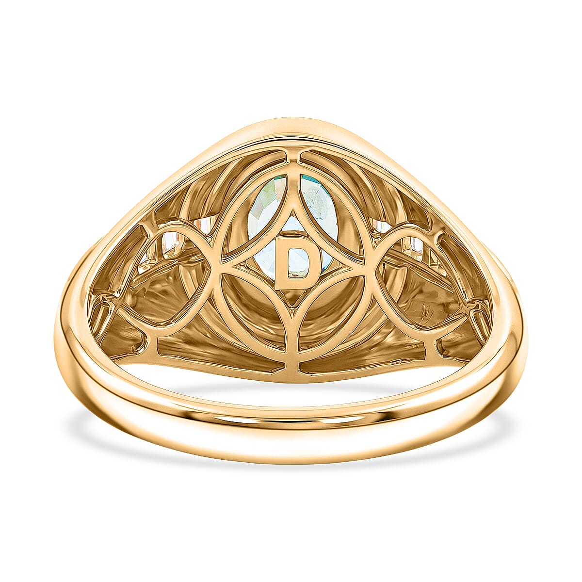 D'Joy Premium Cambodian Blue Zircon and Moissanite 2.25 ctw Men's Ring in 18K Vermeil Yellow Gold Over Sterling Silver (Size 12.0)