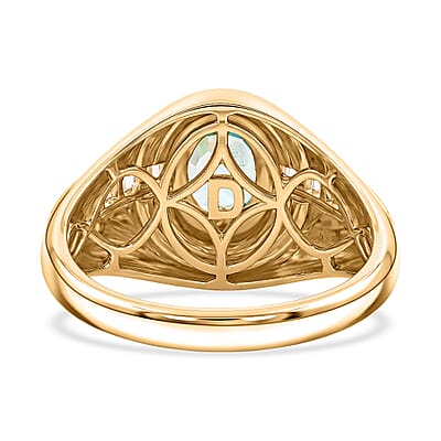 D'Joy Premium Cambodian Blue Zircon and Moissanite 2.25 ctw Men's Ring in 18K Vermeil Yellow Gold Over Sterling Silver (Size 12.0)