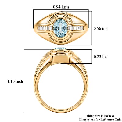 D'Joy Premium Cambodian Blue Zircon and Moissanite 2.25 ctw Men's Ring in 18K Vermeil Yellow Gold Over Sterling Silver (Size 12.0)