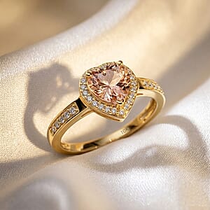 Luxoro Premium Marropino Morganite and Diamond I2 1.42 ctw Ring in 10K Yellow Gold (Size 7.5)