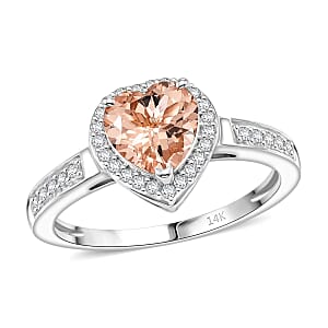 Luxoro Premimu Marropino Morganite and Diamond I2 1.42 ctw Ring in 14K White Gold (Size 4.5)