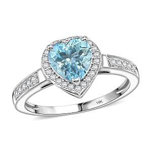 Luxoro AAA Mangoro Aquamarine and Diamond I2 1.42 ctw Ring in 14K White Gold (Size 11.0)