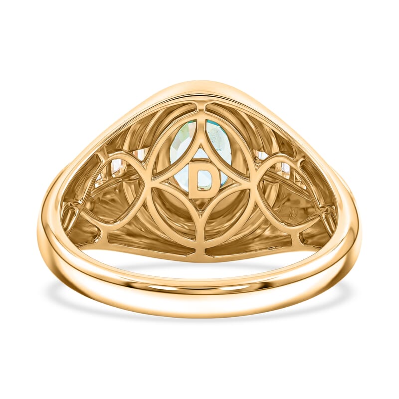 D'Joy Premium Cambodian Blue Zircon and Moissanite 2.25 ctw Men's Ring in 18K Vermeil Yellow Gold Over Sterling Silver (Size 13.0)