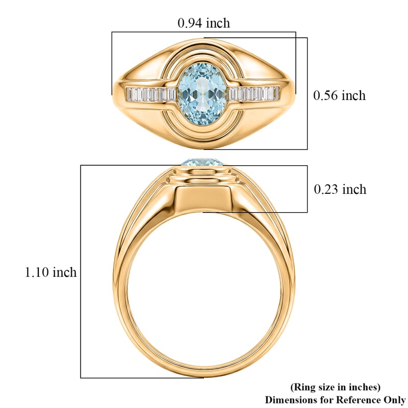 D'Joy Premium Cambodian Blue Zircon and Moissanite 2.25 ctw Men's Ring in 18K Vermeil Yellow Gold Over Sterling Silver (Size 13.0)