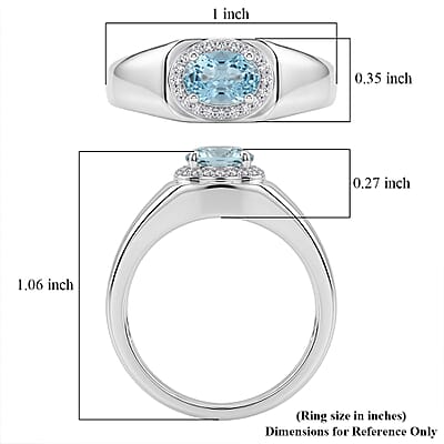 D'Joy Premium Cambodian Blue Zircon and Moissanite 1.50 ctw Men's Ring in Rhodium Over Sterling Silver (Size 10.0)