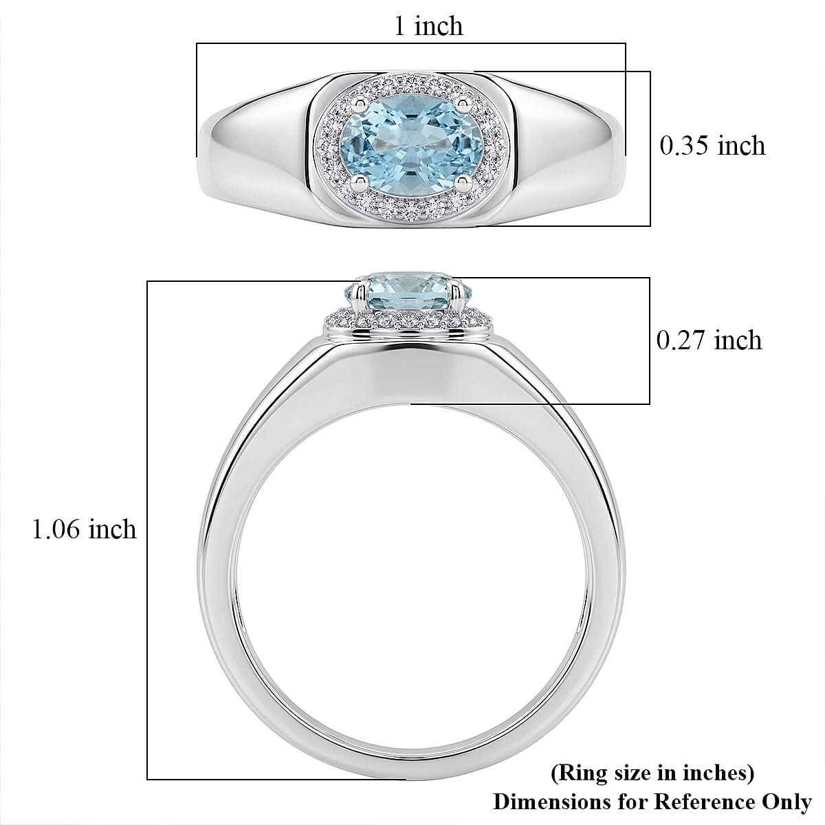 D'Joy Premium Cambodian Blue Zircon and Moissanite 1.50 ctw Men's Ring in Rhodium Over Sterling Silver (Size 11.0)
