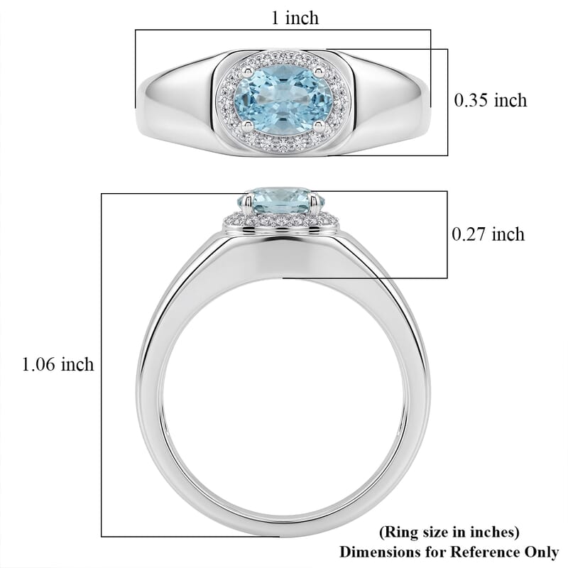 D'Joy Premium Cambodian Blue Zircon and Moissanite 1.50 ctw Men's Ring in Rhodium Over Sterling Silver (Size 11.0)