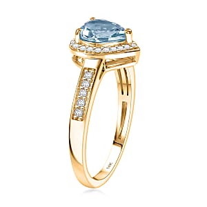 Luxoro AAA Mangoro Aquamarine and Diamond I2 1.42 ctw Ring in 14K Yellow Gold (Size 4.5)