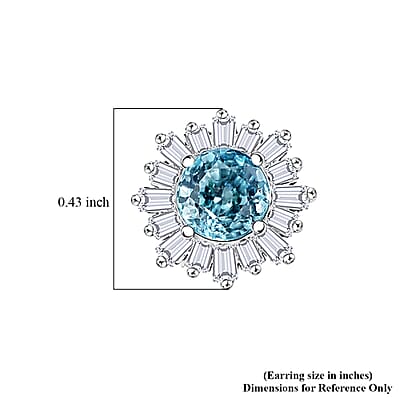 D'Joy Cambodian Blue Zircon and Moissanite 3.85 ctw Ocean Sunburst Earrings in Rhodium Over Sterling Silver
